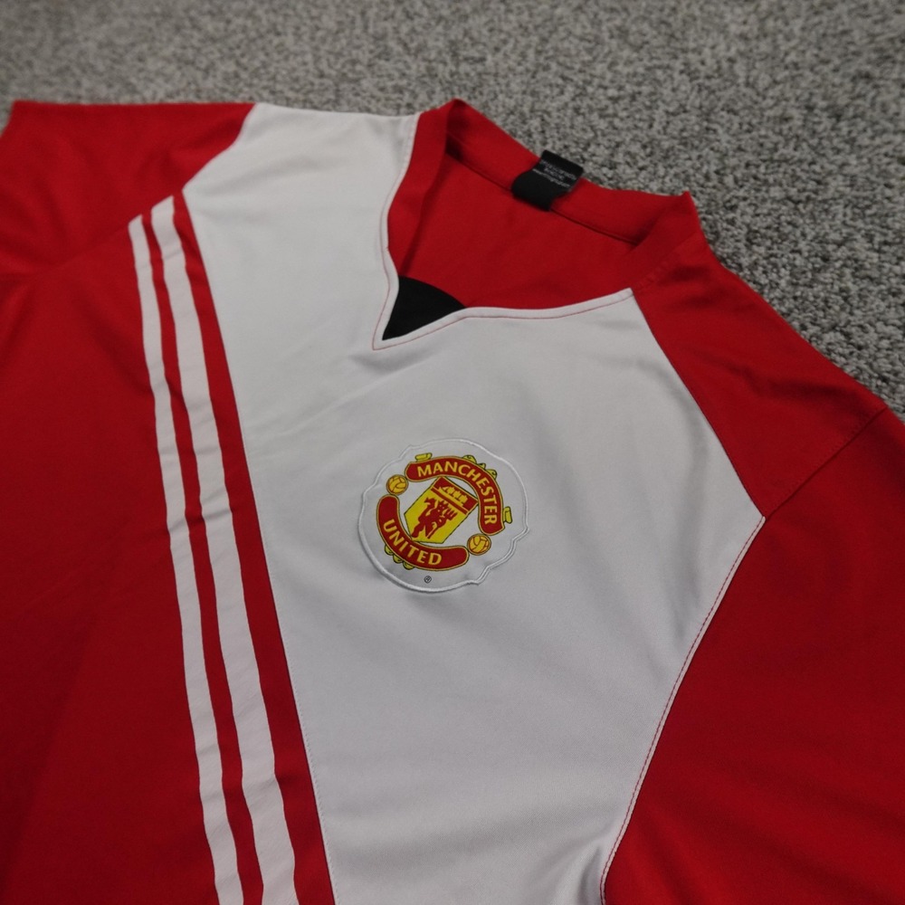 Manchester‎ United Shirt Mens L Red White Soccer Futbol Football Athletic Jersey